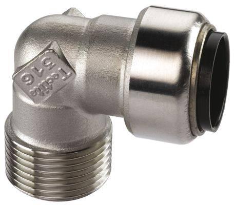 Edelstahl Steckfitting Tectite Übergangswinkel 90° Außengewinde 28 mm - 1" DVGW