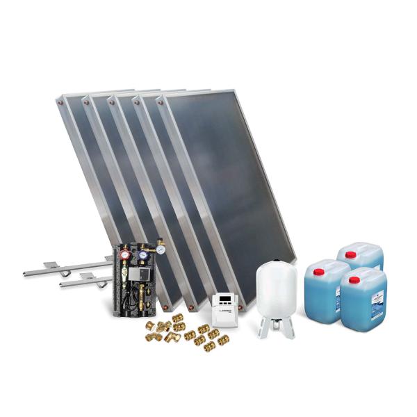 Solar-Paket Brauchwasser 5x AMP 2.0 Flachkollektor 10,05 qm Schrägdachmontage