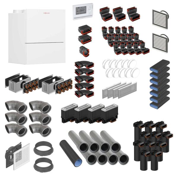 VIESSMANN Paket Vitovent 300-W 400m³ Flachkanal 250 m² Wohnfläche Zentrales Wohnungslüftungs-System (R)