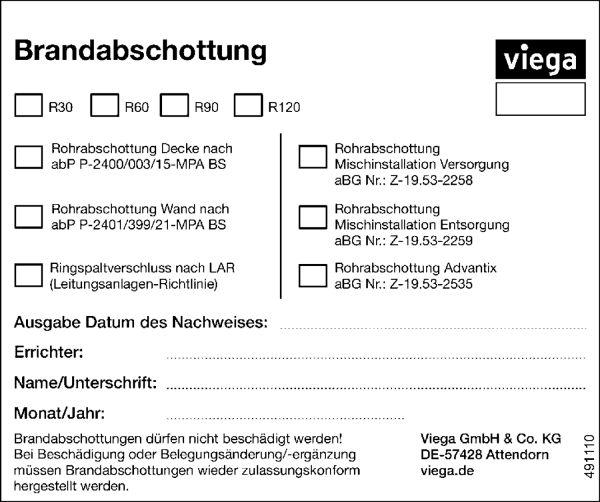 Viega Kennzeichnungsschild Brandschutz für Rohrdurchführung 155x120