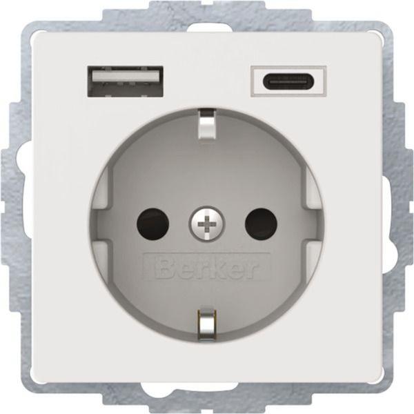 Berker 48046089 Steckdose SCHUKO/USB A-C Q.1/Q.3, polarweiß samt