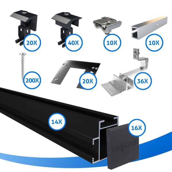 Viessmann Paket PV-Unterkonstruktion Schrägdach, schwarz, für 18 Module