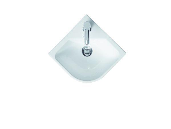 Eck-Handwaschbecken ME by Starck 500 mm, mit ÜL, mit HLB, 1 HL, weiß