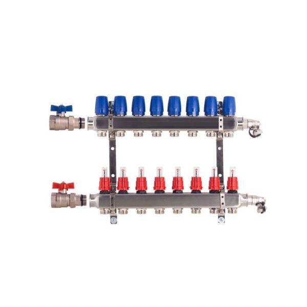 Heizkreisverteiler BASIC für Fußbodenheizung 8 Heizkreise mit Kugelhahn-Set