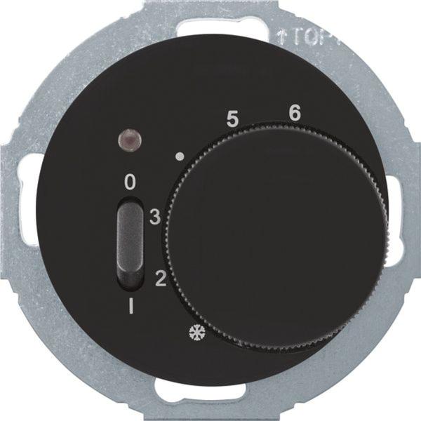 Berker 20302035 Temperaturregler mit Öffner, Wippschalter und LED R.classic schwarz, glänzend