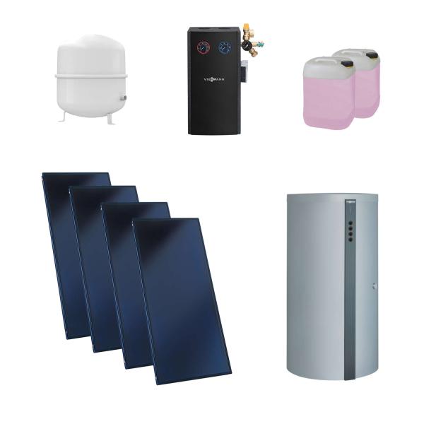 Viessmann Flachkollektor Solar-Paket Vitosol 200-FM SH2F 10,04 m² mit Vitocell 340-M 750L Kombispeicher vitosilber Modul Divicon