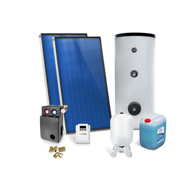 Solar-Paket für Brauchwasser 2x AMP 2.0 Flachkollektor 4,02 qm 300 Liter Solar-Brauchwasserspeicher