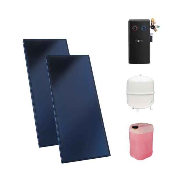 Viessmann Flachkollektor Solar-Paket Vitosol 200-FM SV2F 4,6 m² mit Solarmodul Divicon PS10 SM1A Wärmetauscher und Ausdehnungsgefäß 25L