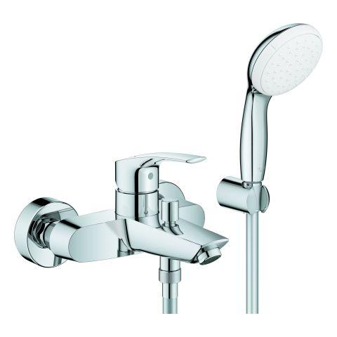 GROHE Einhebel-Wannenbatterie Eurosmart Wandmontage mit Brausegarnitur chrom