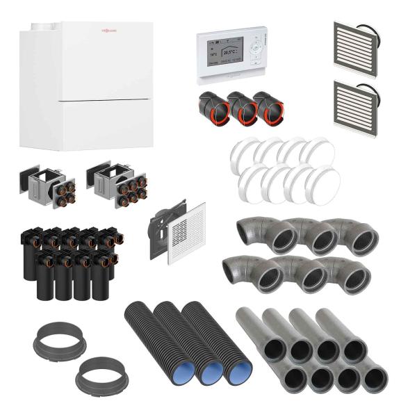 VIESSMANN Paket Vitovent 300-W 225m³ Rundkanal für 130 m² Wohnfläche Zentrales Wohnungslüftungs-System (R)