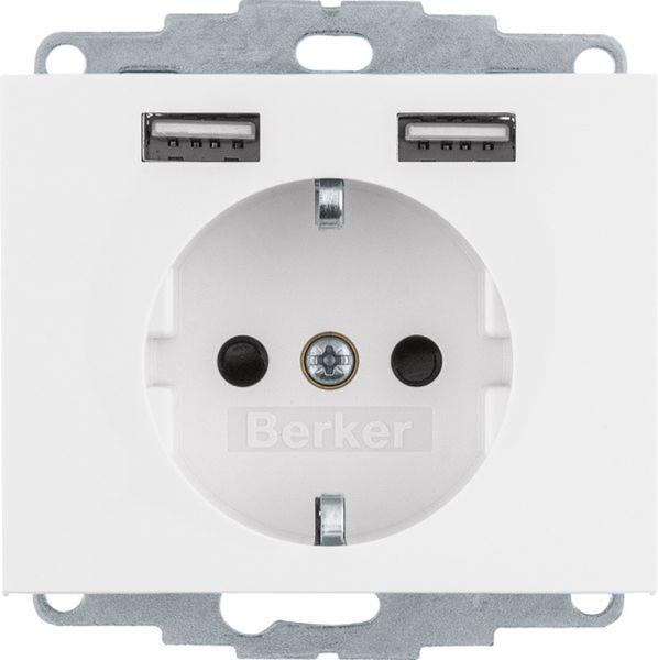 Berker 48037009 Steckdose SCHUKO/USB A-A, K.1, polarweiß glänzend