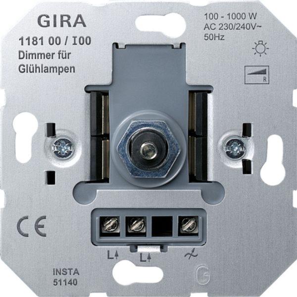 Gira Dimmer Dreh/Druckkn uni 100-1000W Einsatz 118100 UP