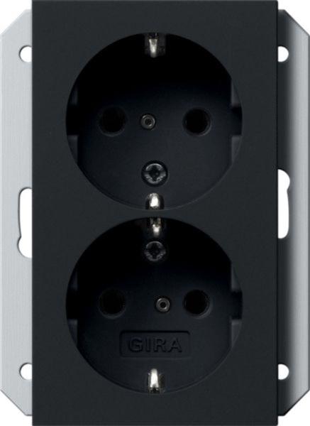 Gira Steckdose 2-fach schwarz mit UP mit BS IP20 System 55 2731005 Schutzkontakt