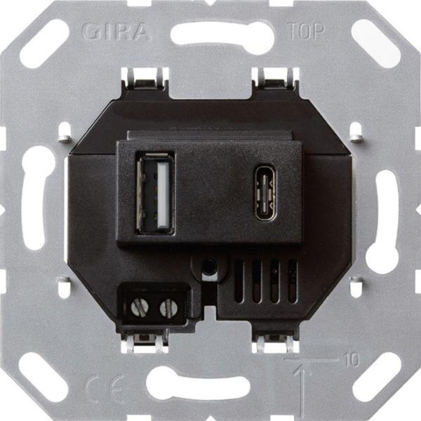 Gira USB-Spannungsversorgung 1USB-A UP 236900 1USB-C 3000mA schwarz 5V 50-60Hz