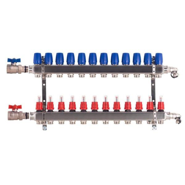 Heizkreisverteiler BASIC für Fußbodenheizung 12 Heizkreise mit Kugelhahn-Set