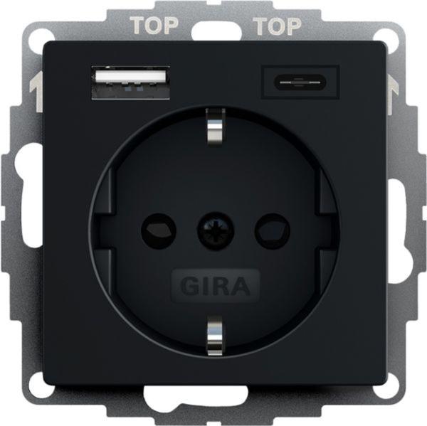 Gira Steckdose 1-fach schwarz mit 1USB-A 1USB-C UP System 55 2459005 mit BS Schutzkontakt