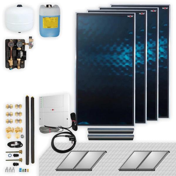 Wolf Solar-Paket 9,2 m² mit 4 Flachkollektoren CFK-1, SM2-2 Regelung