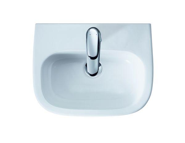Handwaschbecken D-Code 450 mm mit ÜL, mit HLB, 1 HL, weiß
