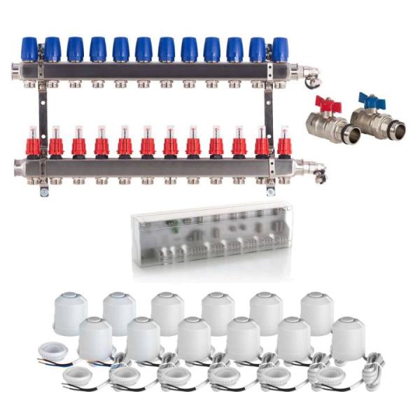Heizkreisverteiler Komplettset BASIC für Fußbodenheizung 12 Heizkreise