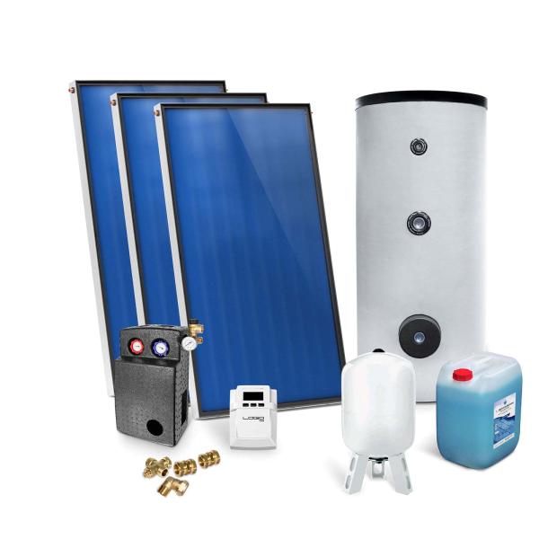 Solar-Paket für Brauchwasser 3x AMP 2.0 Flachkollektor 6,03 qm 400 Liter Solar-Brauchwasserspeicher