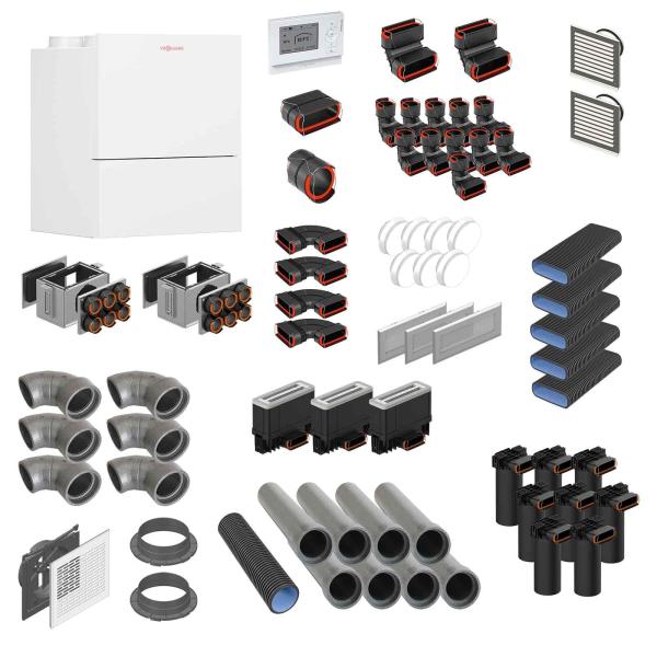 VIESSMANN Paket Vitovent 300-W 325m³ Flachkanal 170 m² Wohnfläche Zentrales Wohnungslüftungs-System (R)