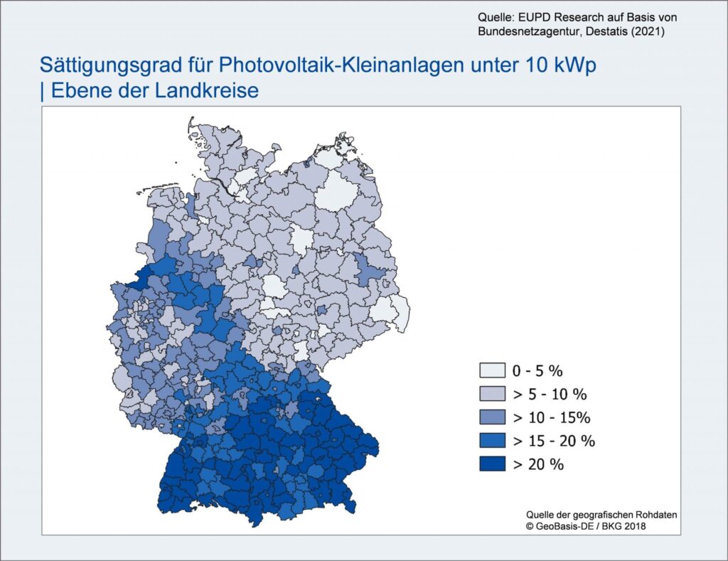 PV-Sättigungsgrad nach Landkreisen (für Anlagen bis 10 kWp) in Deutschland